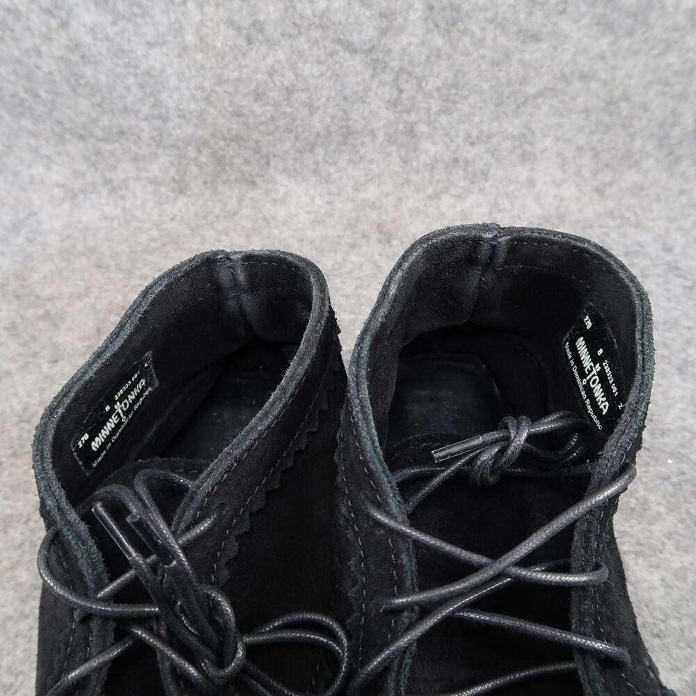 Minnetonka Shoes Womens 8 Moccasin Chukka Ankle Bootie Leather Black Lace Up - Picture 13 of 13